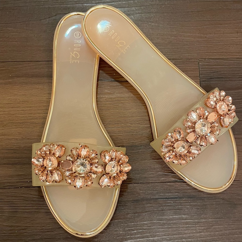 NEW Rogue Jewel Embellished Waterproof Slides Size 9